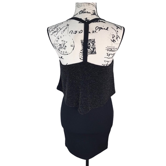 WET SEAL - Metallic Sparkle T-Bar Mini Dress Size S - Black with Gold Metallic - Picture 3 of 14